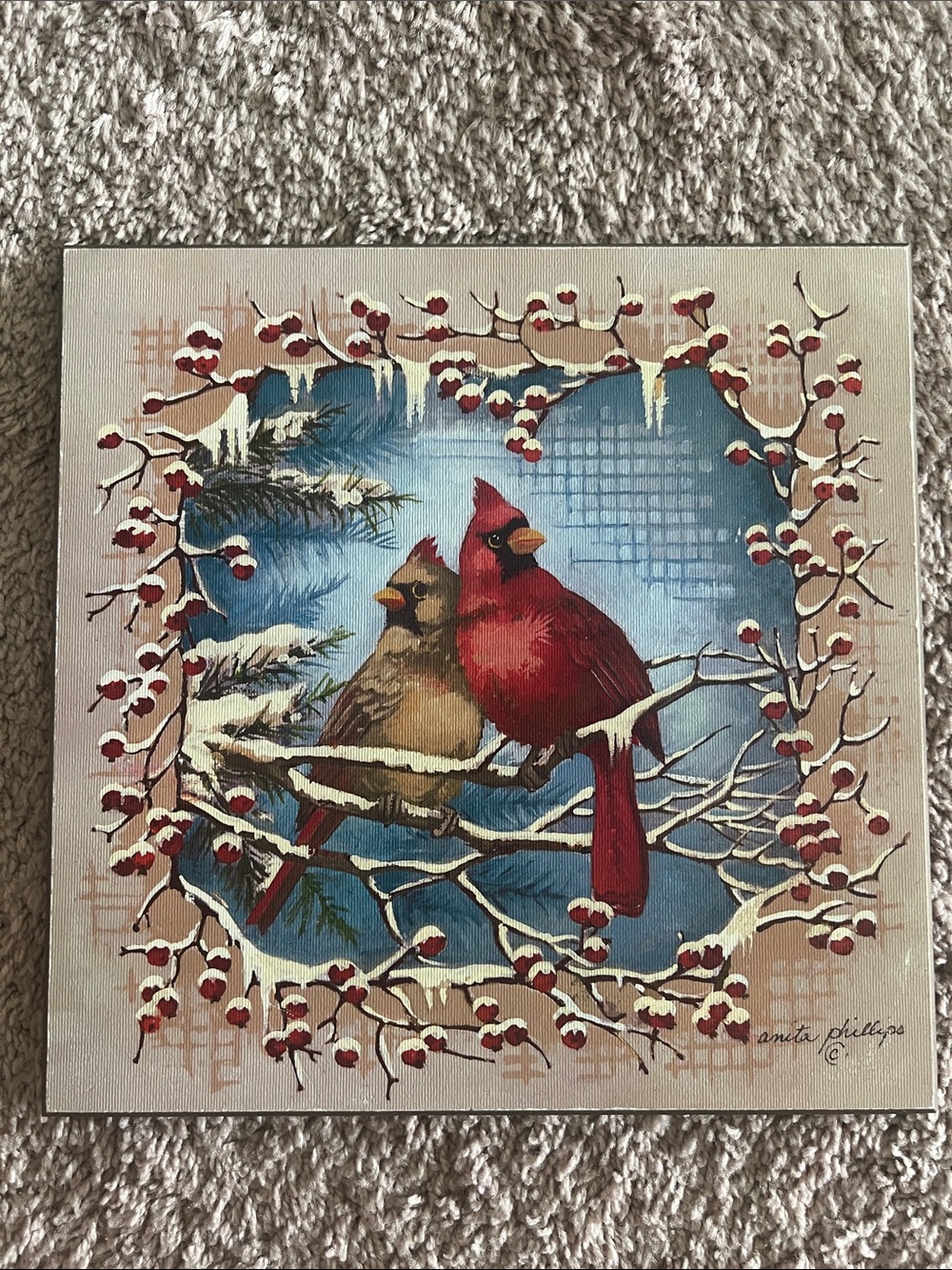 Cardinal Pair Winter Wall Art - Red and Brown